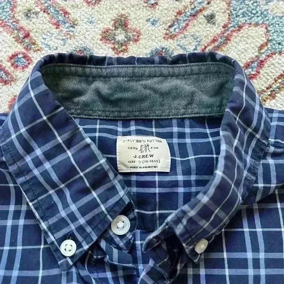 Jcrew 2-ply cotton blue and white checked button down - Picture 2 of 6